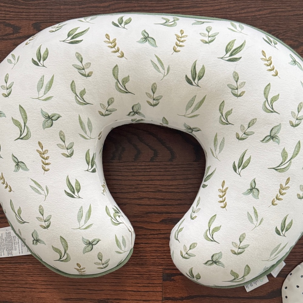 Boppy Nursing Pillow and Cover in White with Green Leaf Print